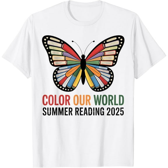 Color Our World Summer Reading Program 2025 Butterfly T-Shirt Tops Tee