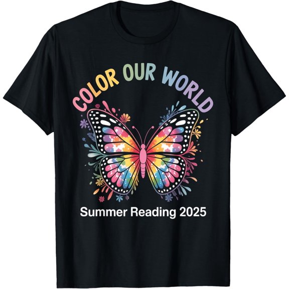 Color Our World Summer Reading Program 2025 Butterfly T-Shirt Tops Tee
