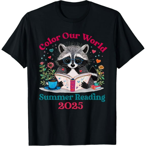 Color Our World Summer Reading Program 2025 Funny Raccoon T-Shirt Tops Tee