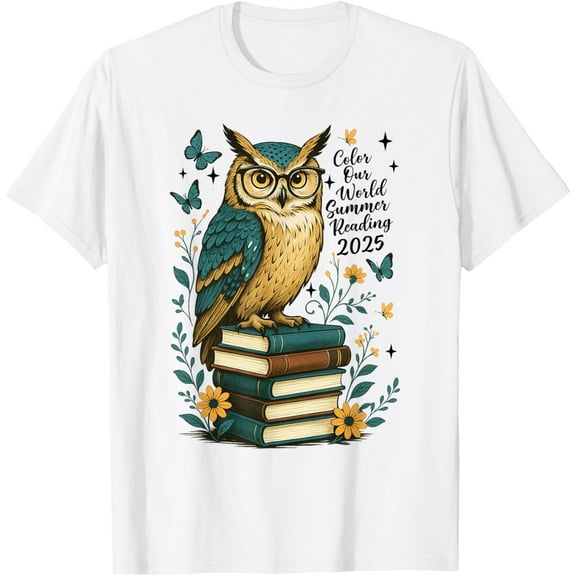Color Our World Summer Reading Program 2025 Owl Book Lover T-Shirt Tops Tee