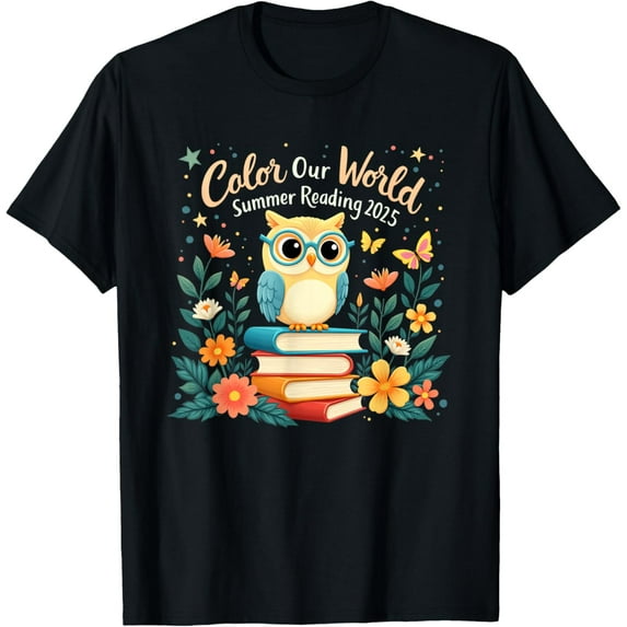 Color Our World Summer Reading Program 2025 Owl T-Shirt Tops Tee