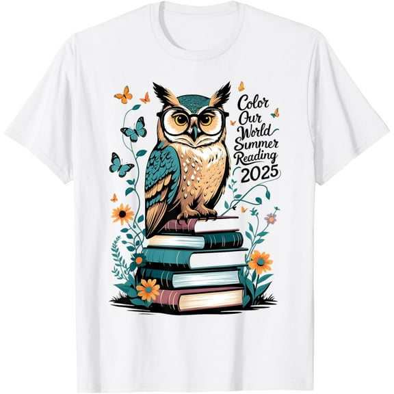 Color Our World Summer Reading Program 2025 Owl T-Shirt Tops Tee