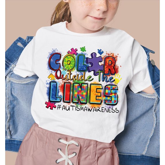 Color Outside The Lines Autism Awareness T-Shirt, Autism Awareness Shirt, Puzzle Piece, Color Outside The Lines Onesize Sfs949 TSHIRT All Size S-5XL