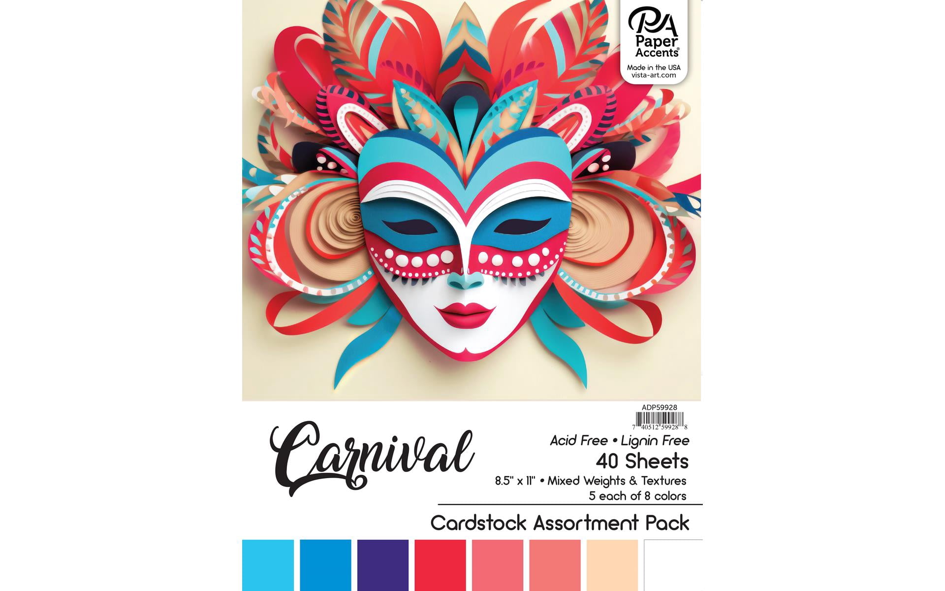Accent Design Paper Accents Cardstock Variety Pack 8.5x11" 48 Sheets –  Carnival Colored Cardstock, Card Stock, Construction Paper for Scrapbooking, DIY, and Art Projects
