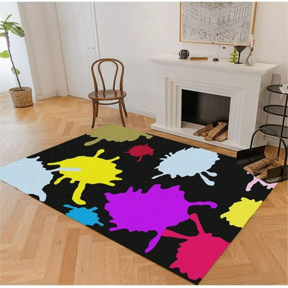Color Paint Splatter Art Area Rugs, Neon Graffiti Splatter Soft Washable Carpet, Upholstery Rug With Non-Slip Backing For Boys Girls Bedroom Living Room Dining Room Study 1x2ft