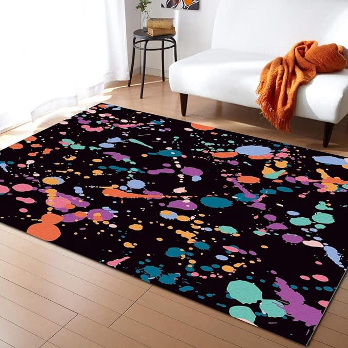 Color Paint Splatter Art Area Rugs, Neon Graffiti Splatter Soft ...