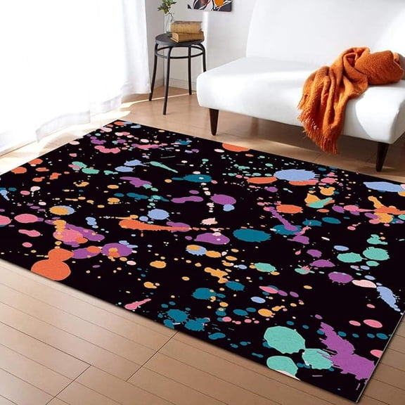 Color Paint Splatter Art Area Rugs, Neon Graffiti Splatter Soft Washable Carpet, Upholstery Rug With Non-Slip Backing For Kids Boys Girls Bedroom Living Room Dining Room Study 2 x 3ft