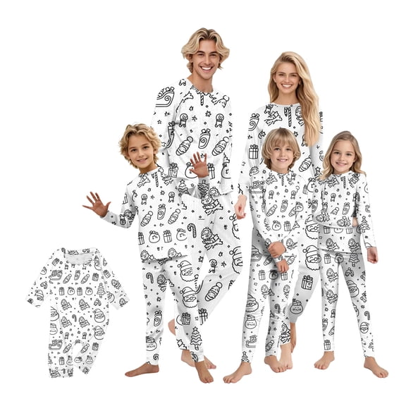 🎨Color Your Own Pajamas！👚Colorable DIY Family Matching Christmas Pajamas Sets Graffiti Holiday Christmas Pajamas for Family Joyful Matching Pjs Outfits for Couples K’i'ds Women Men
