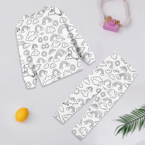 Color Pajamas for Boy and Girl Kids Diy Hand Painted Homewear Set Long Sleeve Top with Pajamas Pants Fashion Pajamas Set 4-5 Years