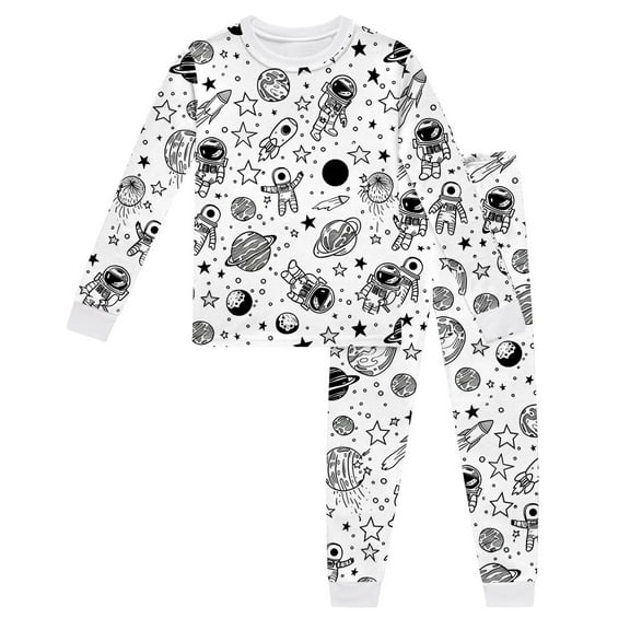 Color Pajamas for Kids Diy Hand Painted Homewear Set Long Sleeve 2 Piece Pajamas Set Fashion Pajamas Set 7-8 Years