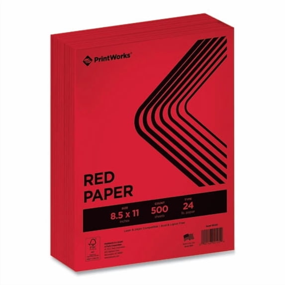 Color Paper, 24 lb Text Weight, 8.5 x 11, Red, 500/Ream | Bundle of 2