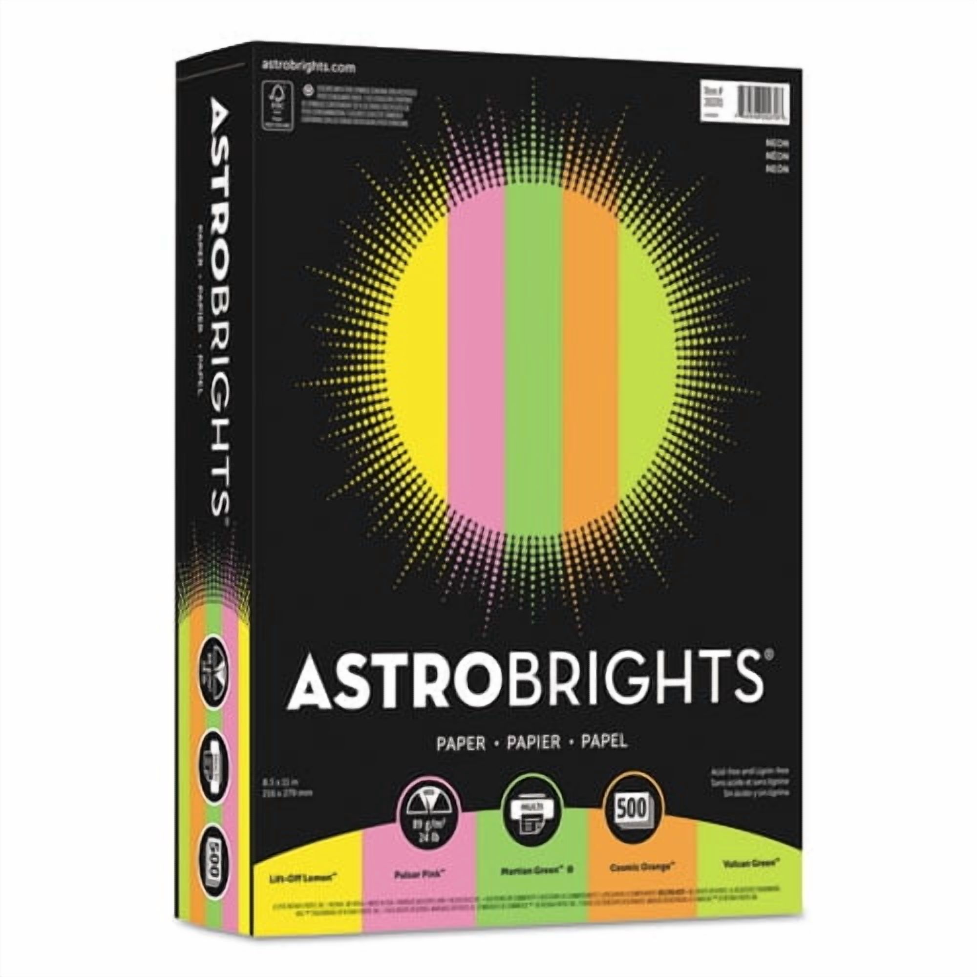 Color Paper - "Neon" Assortment, 24 lb Bond Weight, 8.5 x 11, Assorted Neon Colors, 500/Ream | Bundle of 5