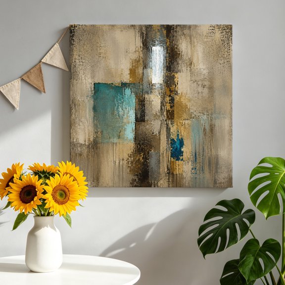 Color Patches Canvas Wall Art for Living Room, Abstract Industrial Brown Green Brushstrokes Poster Print Painting for Bedroom Office Home Decoration Wall Pictures Prepare To Hang 8"x8"