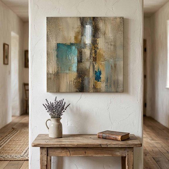 Color Patches Canvas Wall Art for Living Room Bedroom Bathroom, Abstract Industrial Brown Green Brushstrokes Canvas Art Wall Decor, Artwork for Walls Home Office Decor, 8"x8"