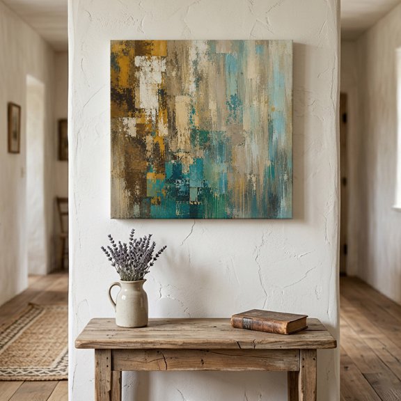 Color Patches Canvas Wall Art for Living Room Bedroom Bathroom, Abstract Industrial Green Brown Brushstrokes Canvas Art Wall Decor, Artwork for Walls Home Office Decor, 8"x8"