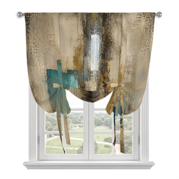 Color Patches Tie Up Balloon Window Curtain 42W x 54L Inch, Abstract Industrial Brown Green Brushstrokes Rod Pocket Adjustable Tie Up Curtains Small Kitchen Sink Curtains for Cafe Bedroom