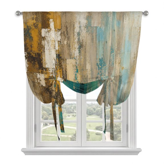Color Patches Tie Up Balloon Window Curtain 42W x 54L Inch, Abstract Industrial Green Brown Brushstrokes Rod Pocket Adjustable Tie Up Curtains Small Kitchen Sink Curtains for Cafe Bedroom