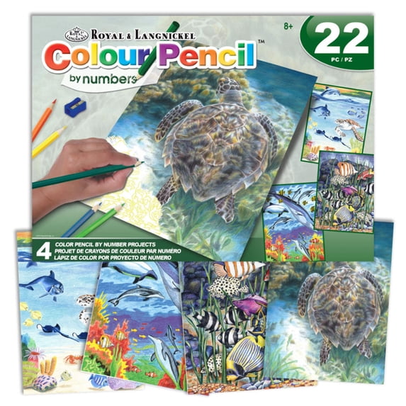 AVS-CPN201 | Colour Pencil by numbers™ 22pc 8" x 10" Sea Life 4 Project Box Set