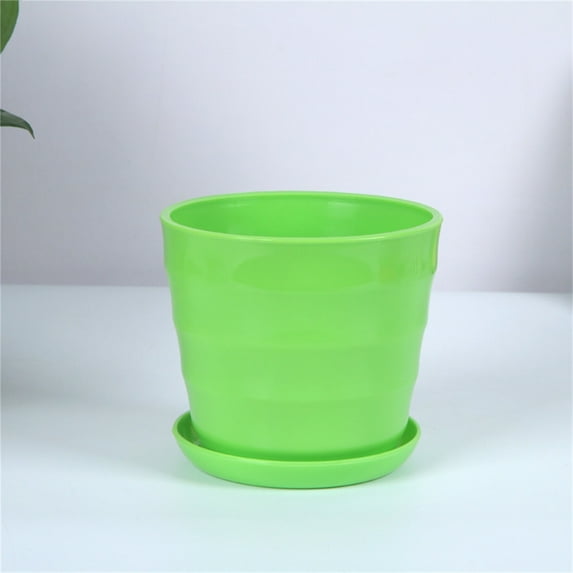 Color Plant Pot Flower Pot, Plastic Planter w/Drainage Hole & Saucer, Thick PP Resin Pot for Indoor Plants, Seedlings Succulent Nursery Pot Seed Starting Pot, Garden Pot Planting Containers, Green/L