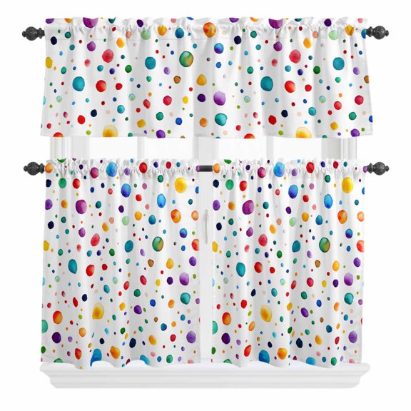 Color Polka Dot Curtain Valances Set Abstract Watercolor Bubbles Modern Kitchen Curtains 36 inch Length Rod Pocket Valance and Tiers 3 Piece Set Small Bedroom Bathroom Laundry Decor