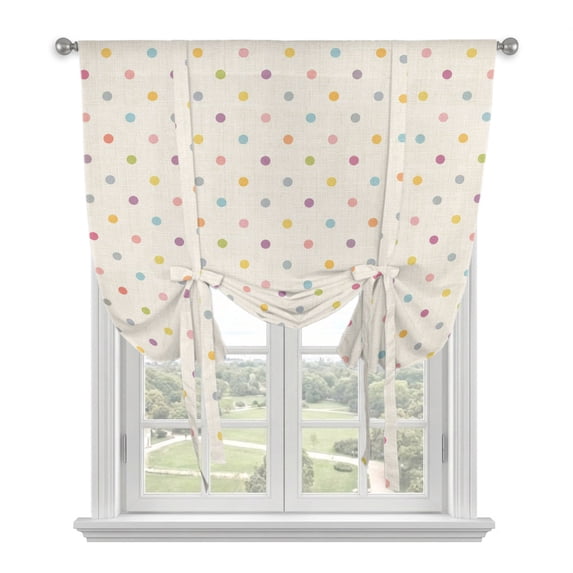 Color Polka Dot Tie Up Curtains 45 Inches Long, Kitchen Window Curtains Over Sink, Modern Simple Geometric Linen Texture Small Window Curtains Shade Balloon Curtains Valances for Bedroom/Cafe 34"x45"