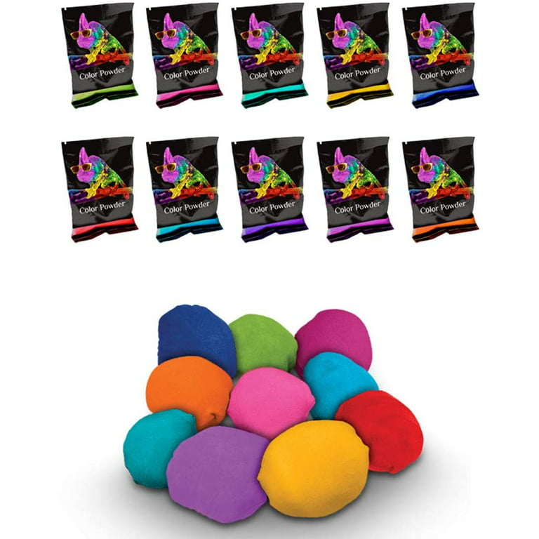 Color Powder 70g 10 Pack with 10 Refillable Color Balls by Chameleon  Colors, 10 Pack Individual Holi Powder, Red, Yellow, Blue, Orange, Purple,  Pink, Navy, Magenta, Aquamarine, and Green Powder 