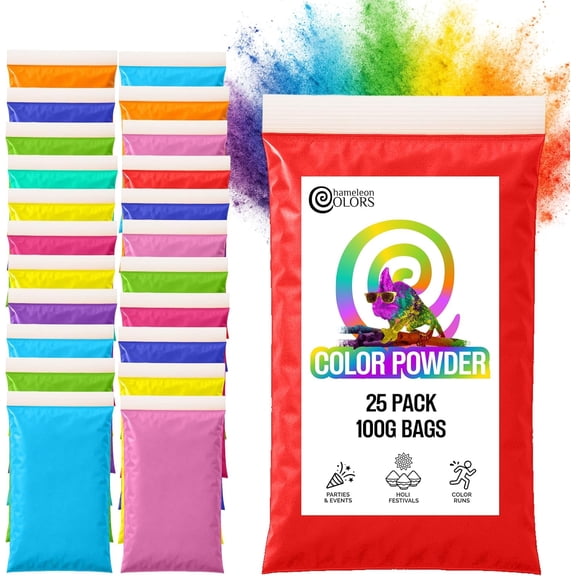 Color Powder Packets by Chameleon Colors 25 Assorted Individual Packets of 10 Colors. Super Sized 100 Gram Bags Give You More Powder and More Color Variety.