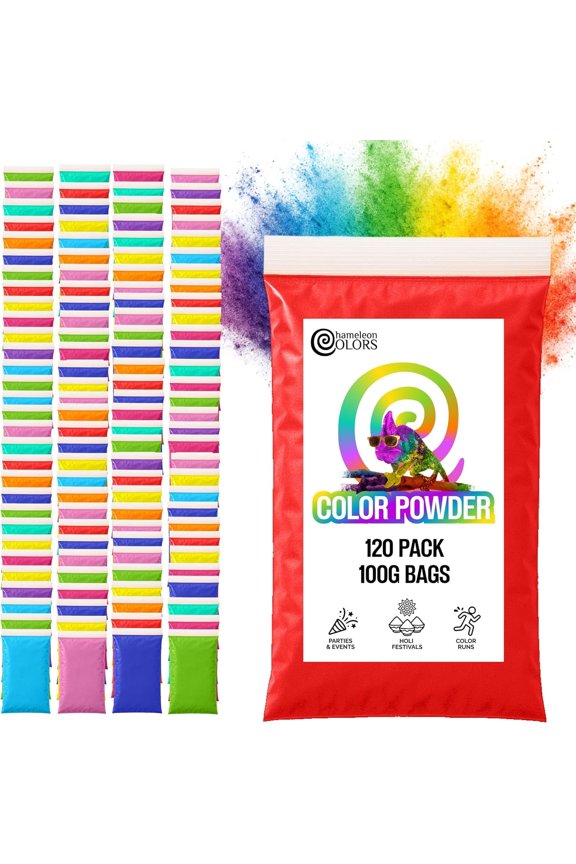 100g Color Powder Packs - 120 Pack - 10 Vibrant Colors in Clear Bags - Non-Toxic & Gluten-Free - Great for Holi, Color Wars, Fun Run, Gender Reveal & Summer Camp