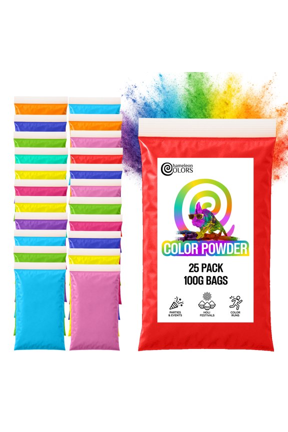 Color Powder Packets by Chameleon Colors - 120 Individual Assorted Holi Powder Bags - 100 Grams Each - 10 Color Variety
