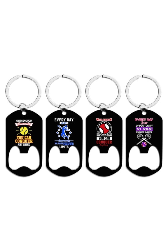 Color-Printed Key Chains in Stock Tennis Sports Motivational Bottle Opener Holiday Gifts Metal Key Chains Wholesale