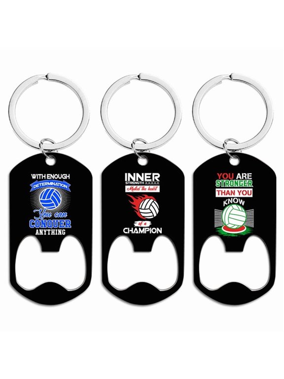 Color-Printed Key Chains in Stock Volleyball Sports Motivational Bottle Opener Holiday Gift Metal Key Chains Wholesale