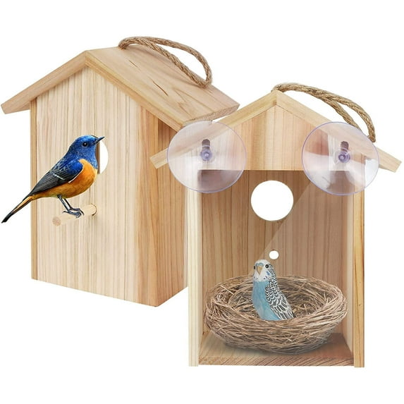 Window Bird House See Through Birdhouse for Viewing Wooden Birdhouse with Strong Suction Cups, Bird Nesting Box Transparent Design for Easy Observation, Best Gift for Kids