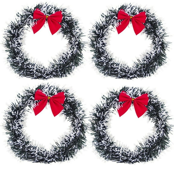 Color Profit Kids Wreath, Prelit Artificial Green Leaves with Red Bow 6.3", 4 Count