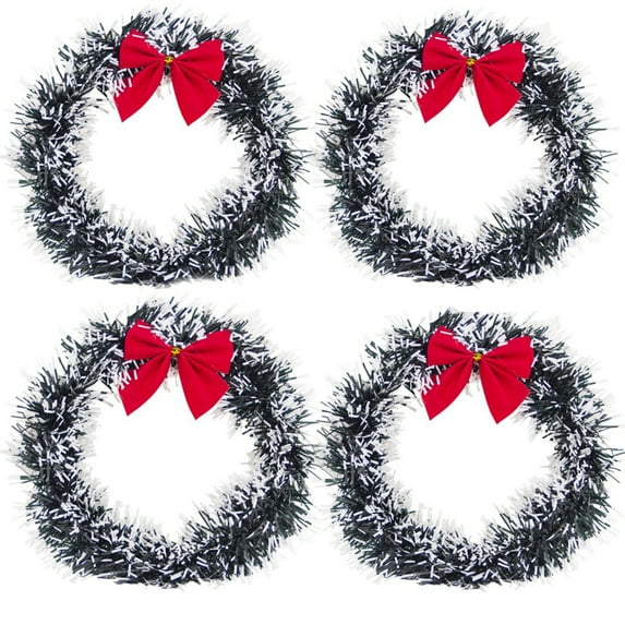 Color Profit Kids Wreath, Prelit Artificial Green Leaves with Red Bow 6.3", 4 Count