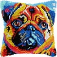 thumbnail image 1 of Color Pug Latch Hook Pillow Kits Pillow Cover with Pattern Printed Canvas Crochet Cross Hooking Pillowcase Cushion Crafts Embroidery Latch Hooking Crochet Kits 17x17 inch(175), 1 of 6