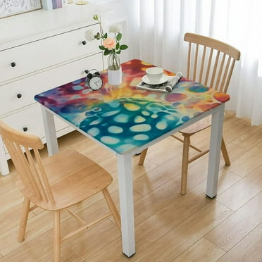 Color Rainbow Tie Dye Swirl Square Tablecloth Waterproof Polyester Fabric Table Cloth Stain and Resistant Washable Table Cover for Kitchen Picnic Party Home