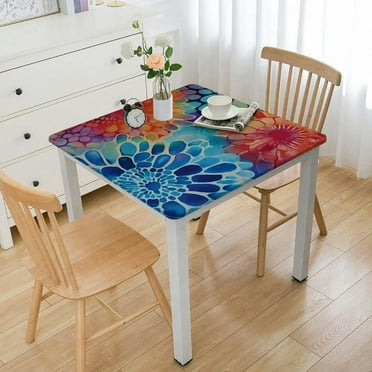 Color Rainbow Tie Dye Swirl Square Tablecloth Waterproof Polyester Fabric Table Cloth Stain and Resistant Washable Table Cover for Kitchen Picnic Party Home