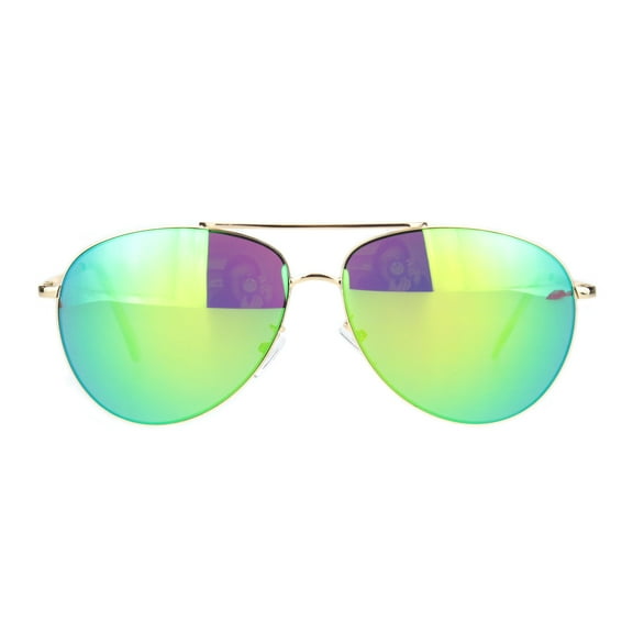 Color Reflective Mirror Officer Style Cop Metal Rim Sunglasses Gold Teal Mirror