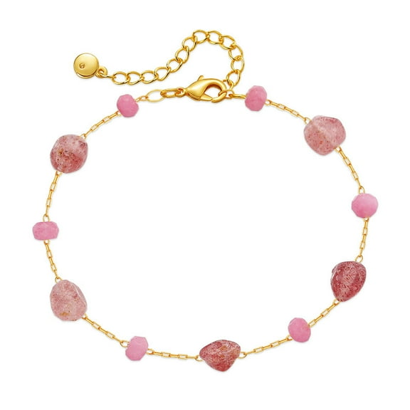 Color Retaining Pink Natural Stone Bracelet Irregular Gravel Sweet Bracelet Brass Plated Gold Chain