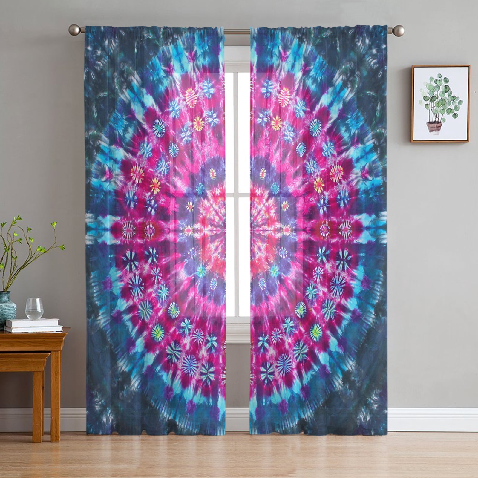 Color Retro Tie-Dye Tulle Curtains for Living Room Bedroom ration