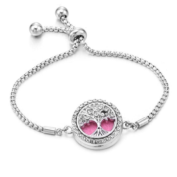 Unisex Essential Oil Diffuser Bracelet Tree of Life Stainless Steel Floral Aromatherapy Jewelry with Refill Pads
