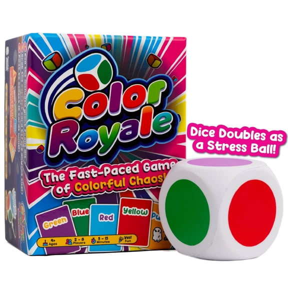 Color Royale Family Card Game - Fun Fast-Paced Party Game with Included Stress Ball Dice - Multiple Games in One - 4+ Ages