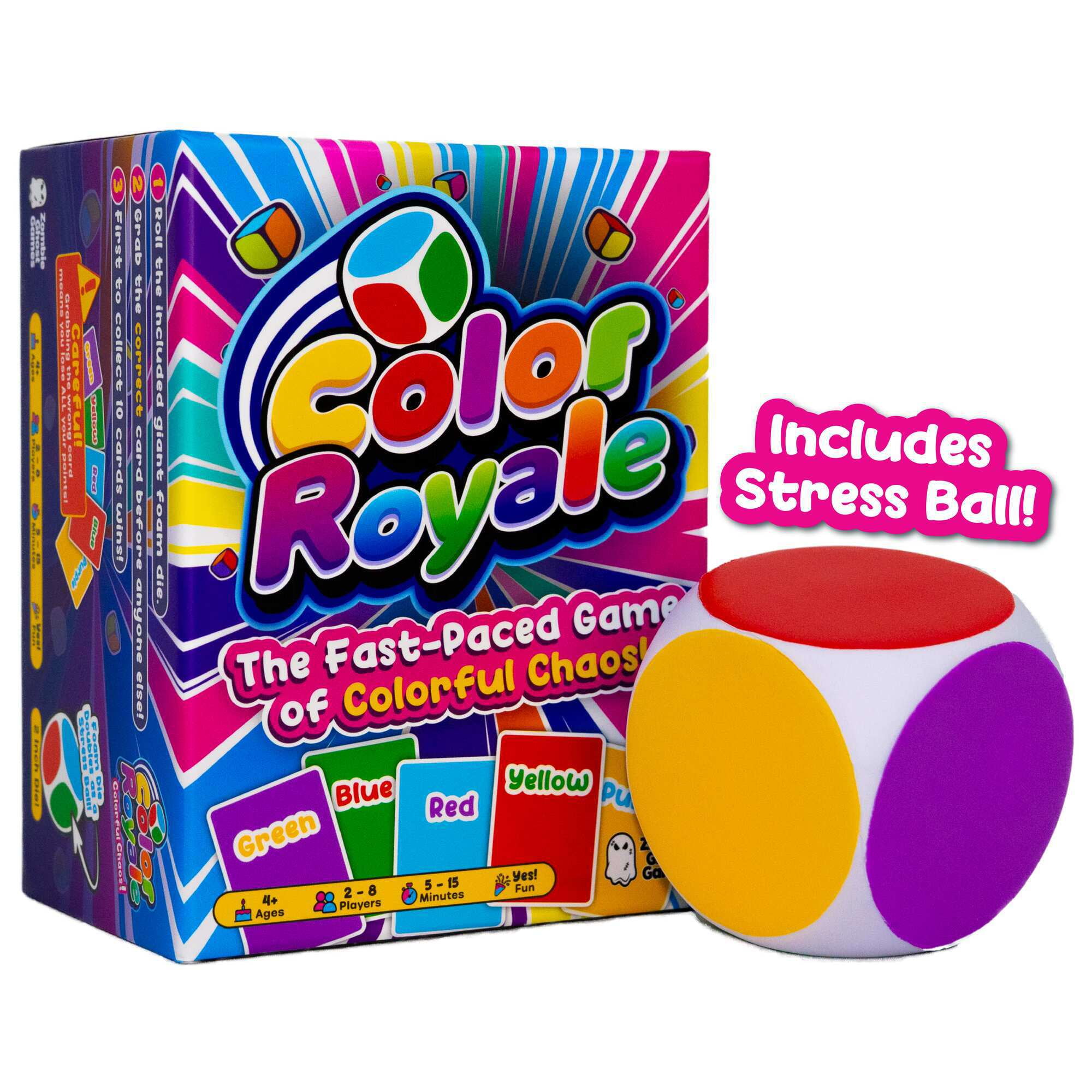Color Royale Family Card Game - Fun Fast-Paced Party Game with Included Stress Ball Dice - Multiple Games in One - 4+ Ages