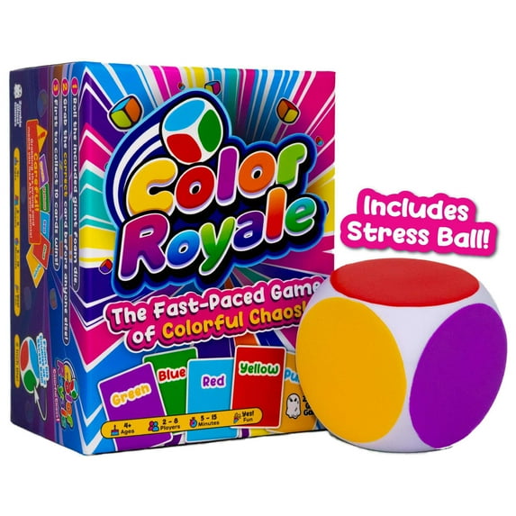 Color Royale Family Card Game - Fun Fast-Paced Party Game with Included Stress Ball Dice - Multiple Games in One - 4+ Ages