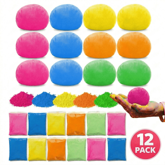 Color Run Powder Balls 12 Pack 80g Holi Color Powder with Refillable Bags for Party