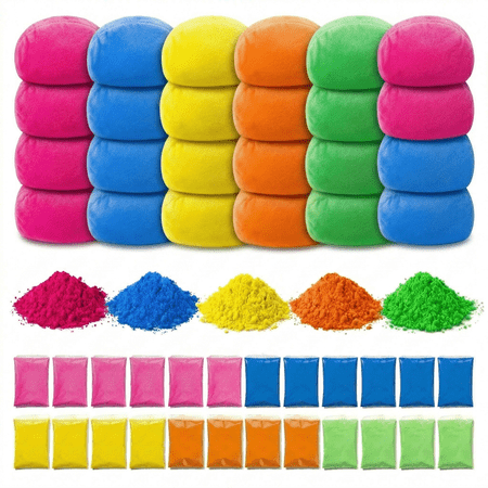 Color Run Powder Balls 24 Pack 80g Holi Color Powder with Refillable Bags for Party