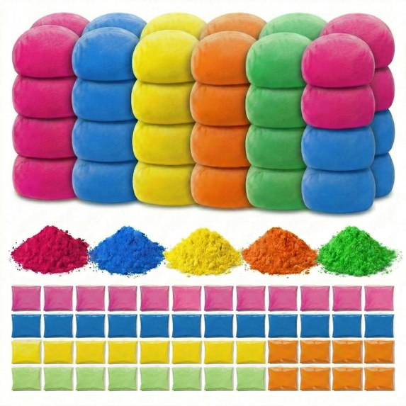 Color Run Powder Balls 48 Pack 80g Holi Color Powder with Refillable Bags for Party