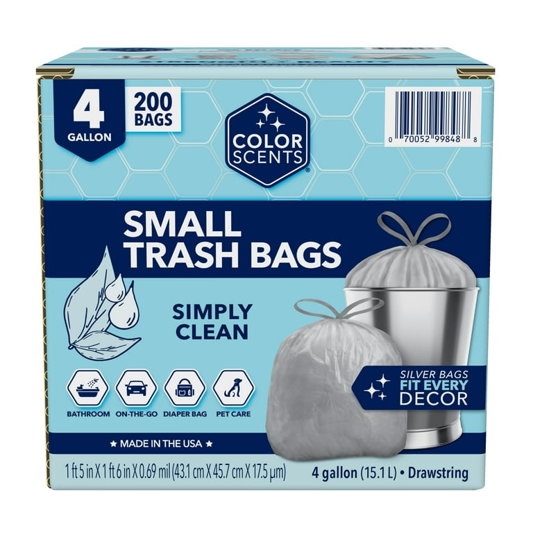 Color Scents Small Trash Bags 4 Gallon, 200 ct Pack of 1 Drawstring Linen Fresh