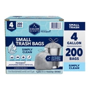 Color Scents Simply Clean 4-Gallon Drawstring Trash Bags with Microban, 200 Count