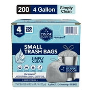 Color Scents 4-Gallon Small Drawstring Trash Bags, Simply Clean Scent with Microban, 200 Bags